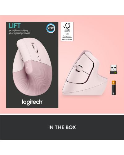 Mouse Logitech - Lift Vertical EMEA, optic, wireless, roz - 8