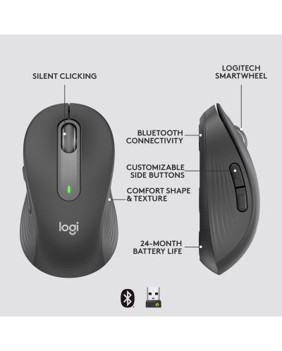 Mouse  Logitech - Signature M650 L, optic, wireless, negru	 - 8