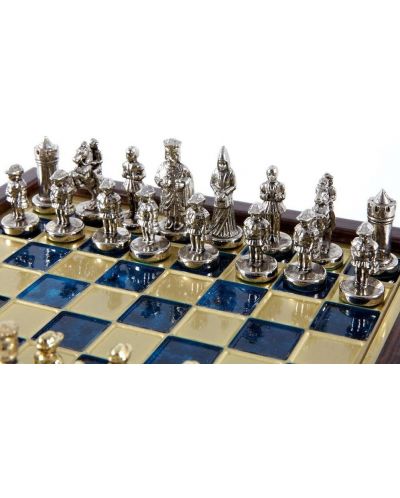 Mini șah de lux Manopoulos - Imperiul Bizantin, câmpuri albastre, 20x20 cm - 3