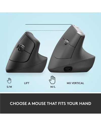 Mouse Logitech - Lift Vertical EMEA, optic, wireless, negru - 9
