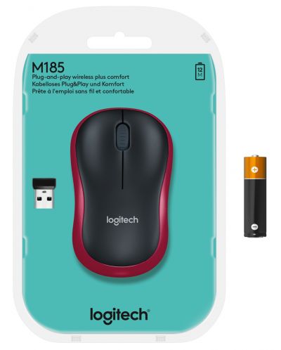 Mouse Logitech - M185, wireless, rosu - 9