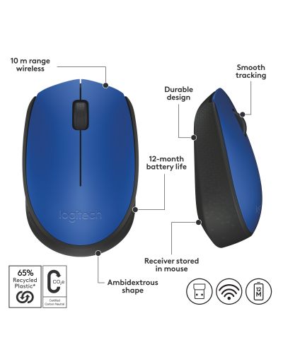 Mouse Logitech - M171, optic, wireless, albastru - 8