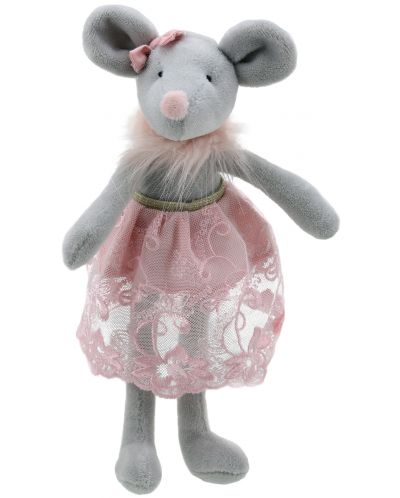 Papusa din carpa The Puppet Company - Soricel dansand, in rochie roza, 38 cm - 1