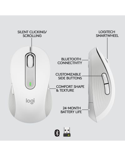 Mouse Logitech - Signature M650, optic, wireless, alb - 8