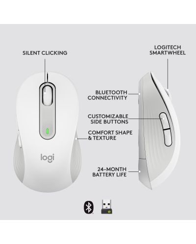 Mouse Logitech - Signature M650 L, optic, wireless, alb - 8