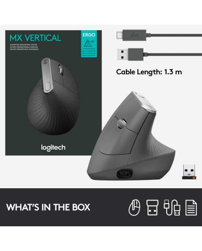Mouse Logitech MX Vertical Advanced - ergonomic, gri - 11