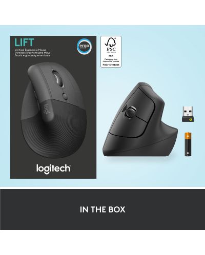 Mouse Logitech - Lift Vertical EMEA, optic, wireless, negru - 8