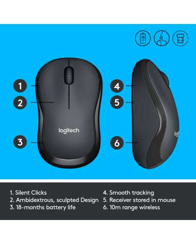 Mouse Logitech - M220 Silent, wireless, negru - 7