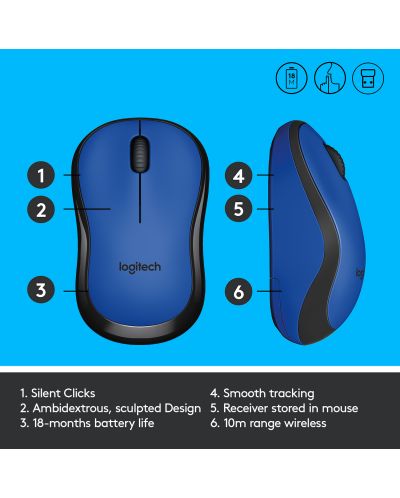 Mouse Logitech - M220 Silent, wireless, albastru - 7