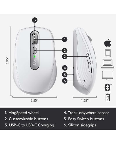 Mouse Logitech - MX Anywhere 3 For Mac, alb/argintiu - 7