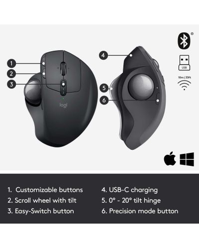 Mouse Logitech MX Ergo - wireless, optic, gri - 6