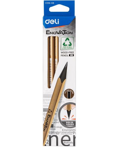 Creioane cu radiera Deli Enovation - EC018-HB, HB, 12 buc, sortiment - 1