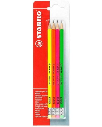 Creioane Stabilo Swano - HB, cu gumă de șters, 4 bucăți - 1