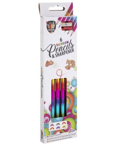 Creioane de colorat Grafix - Rainbow, 6 culori, ascuțitoare inclusă - 1
