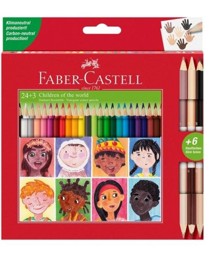 Creioane Faber-Castell - Triangular, 24 de culori standard și 3 culorile corpului - 1
