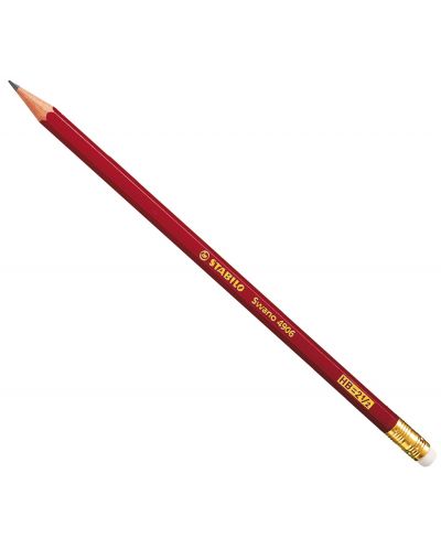 Creion Stabilo Swano - HB, roșu închis, cu gumă de șters  - 1