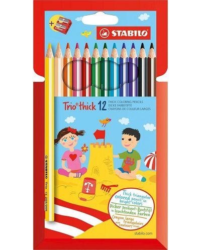 Creioane Stabilo Trio - 12 culori, cu ascuțitoare  - 1
