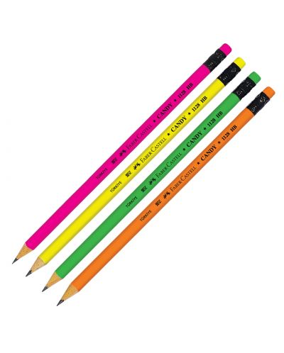 Creion Faber - Candy, cu radiera, fluorescent, HB, sortiment - 1