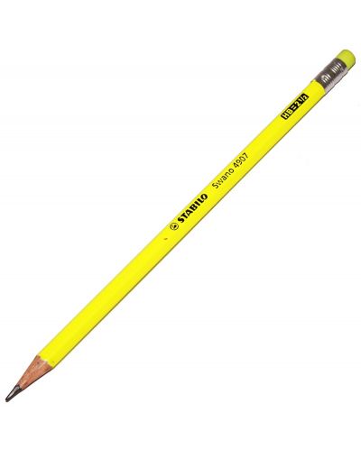 Creion Stabilo Swano - HB, galben, cu gumă de șters - 1