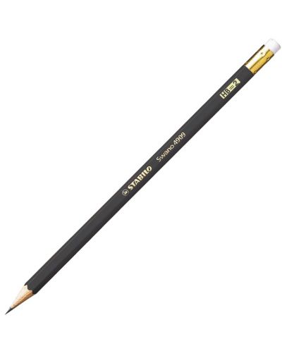 Creion Stabilo Swano - HB, negru, cu gumă de șters - 1