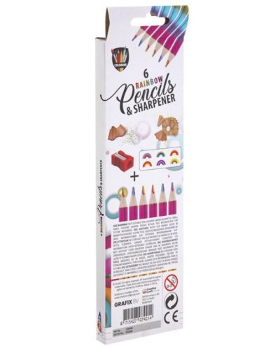 Creioane de colorat Grafix - Rainbow, 6 culori, ascuțitoare inclusă - 2