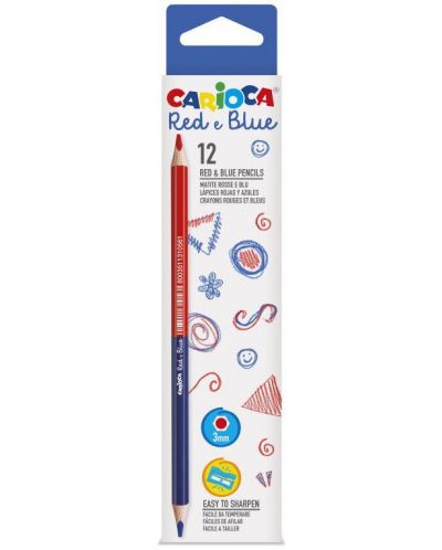 Creioane Carioca - bicolore, albastru si rosu, 12 buc - 1
