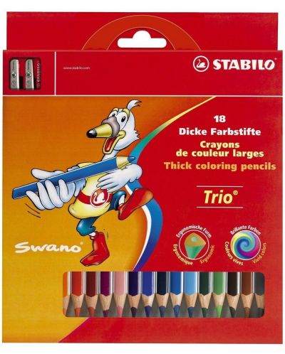 Stabilo Swano Trio Pencils - Maxi, 18 culori, cu ascuțitoare - 1