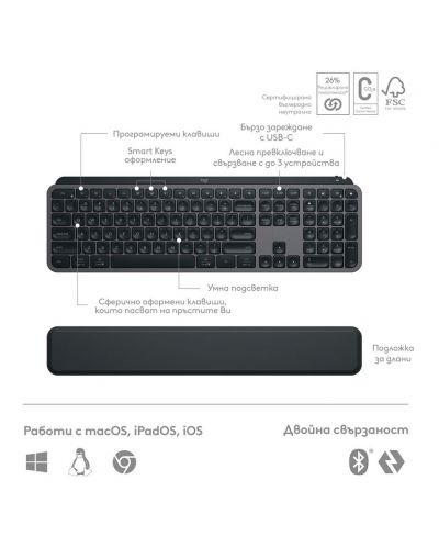 Tastatură multimedia Logitech - MX Keys S Plus, fără fir, grafit - 4