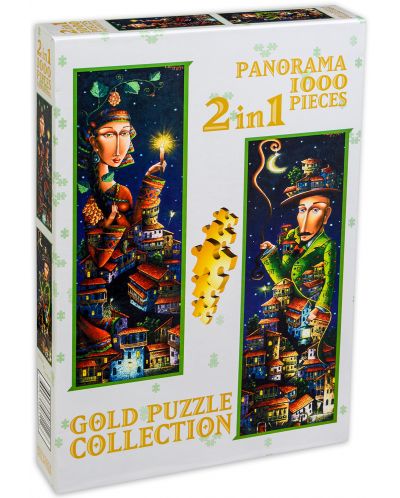 Puzzle panoramic Gold Puzzle din 2 x 1000 piese - Intalnire pe timp de noapte - 1