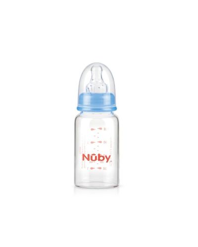 Biberon de sticlă cu gât larg Nuby, 120 ml, cu tetină Slow Flow - 1