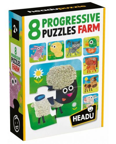 Puzzle-uri progresive educaționale Headu - Ferma, 8 bucăți - 1