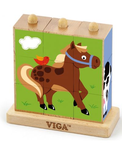 Puzzle educațional cu cuburi Viga - Pets, 9 piese - 2