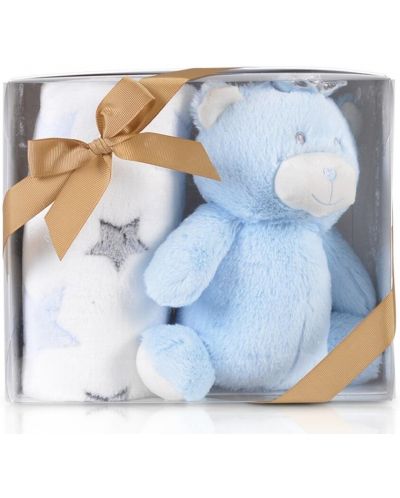 Paturica cu jucarie pentru bebelusi Cangaroo - Blue Bear, 90 x 75 cm	 - 2