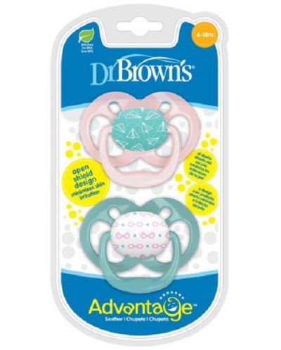 Dr. Brown's Orthodontic Soother - Advantage, 6-18 m, 2 bucăți, roz - 3