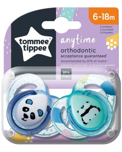 Suzete ortodontice Tommee Tippee - Anytime, 6-18 luni, 2 buc, panda albastru închis - 1