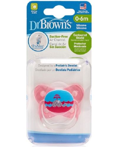 Suzetă ortodontică Dr. Brown's - PreVent, 0-6 luni, roz - 2