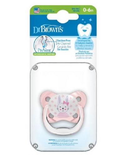 Suzetă ortodontică Dr. Brown's - PreVent, 0-6 luni, roz - 3