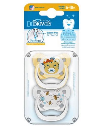 Suzetă ortodontică Dr. Brown's - PreVent, 6-18 luni, set de 2 bucăți, galbenă - 3