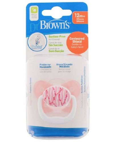 Suzetă ortodontică Dr. Brown's - PreVent, 12 luni+, roz - 2