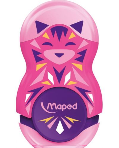 Ascutitoare cu radiera 2 in 1 Maped Mini Cute - Loopy, roz - 1