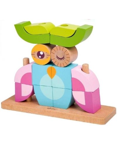 Puzzle din lemn cu cuburi pentru copii Classic World - Bufnita - 1
