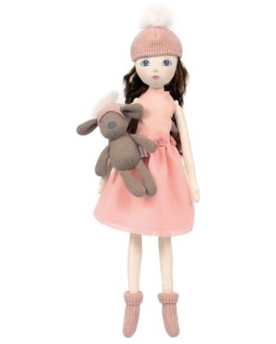 Păpușă de cârpă Micki Pippi - Cu pălărie cu pompon și cățeluș, roz, 40 cm - 1