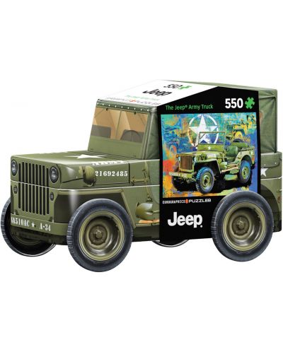 Eurographics Puzzle cu 550 de piese în cutie metalică - Jeep militar  - 1