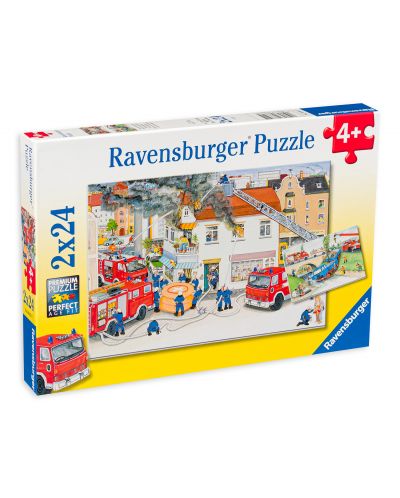 Puzzle Ravensburger  2 x 24 piese - Pompieri in actiune  - 1