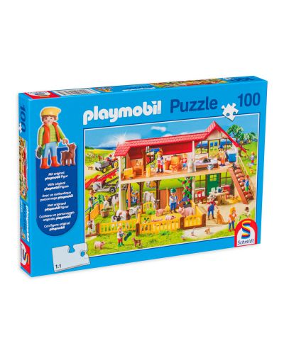 Puzzle Schmidt Playmobil de 100 piese - Ferma, cu figurina  Playmobil - 1