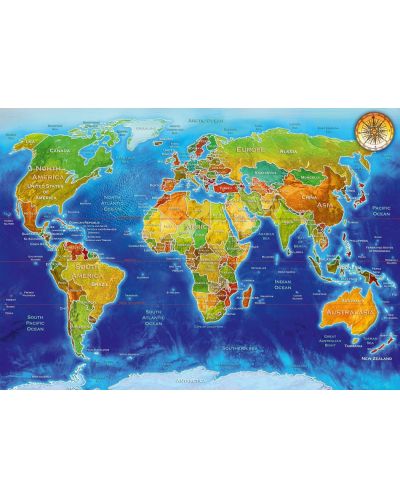 Puzzle Bluebird de 1000 piese - World Geo-Political Map, Adrian Chesterman - 2