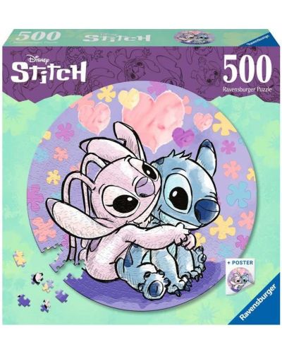 Puzzle Ravensburger din 500 de piese - Lilo și Stitch, rotund - 1