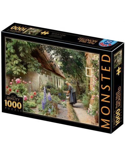 Puzzle  D-Toys de 1000 piese - An Old Woman Watering the Flowers Behind a Thatched Farmhouse - 1