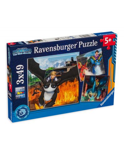 Puzzle Ravensburger din 3 x 49 de piese - Dragoni: Cele 9 lumi - 1