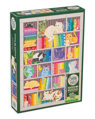 Puzzle Cobble Hill din 1000 de piese - Pisici de bibliotecă - 1